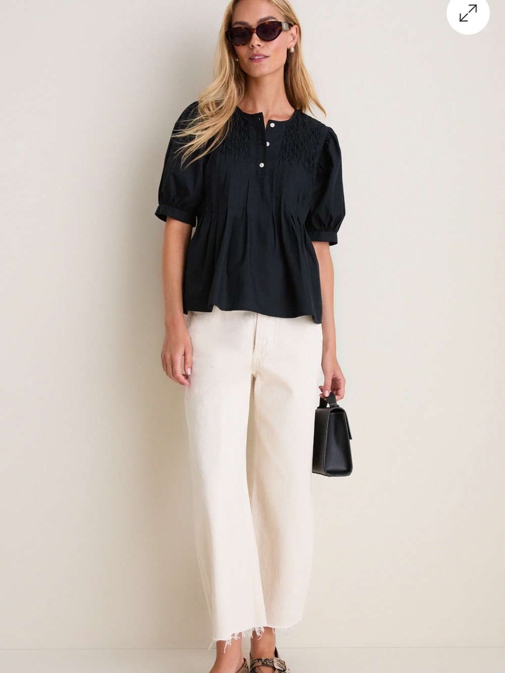 Tuckernuck Hand Smocked Aurora Top Women’s XXL Black Cotton Blouse Shirt HH